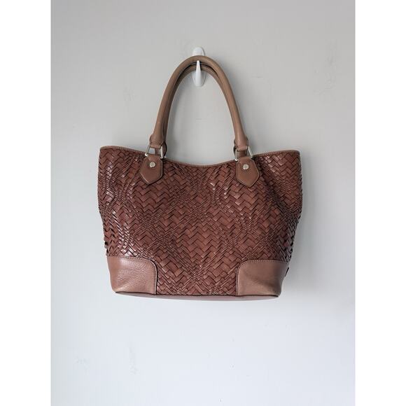 Cole Haan Handbags - Cole Haan Genevieve Leather Woven Tote In Brown Leather Handbag 16x9.5x6 In